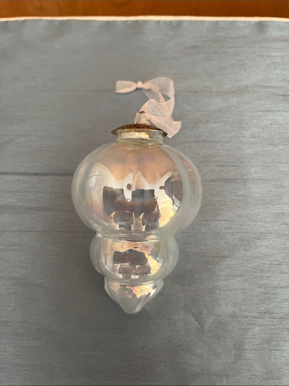 Vintage Midwest Kugel Iridescent Clear Glass Finial Christmas Ornament Set of 5